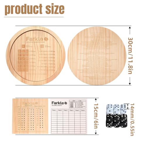 Farkle Dice Tray,Farkle Classic Dice Game with Tray The Classic Family Game | 2 Sets of 6 Pearl Dice,2 Sets of 6''Wooden Scoreboard, 12 Scoring Sticks,1 Instruction Manual, 50 PCS Score Sheets