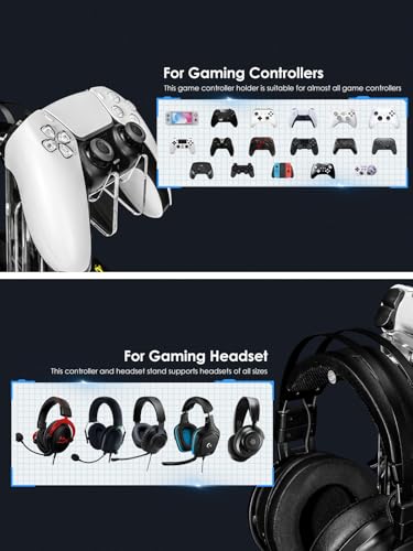 OAPRIRE Headset and Controller Stand, Space-Saving 2 Tier Game Controller Holder, Acrylic Controller and Headset Stand for Desktop, Universal Design Compatible with PS5/PS4/Xbox/Switch (Crystal Clear) - color: Clear, size: 2 Tier-without lights