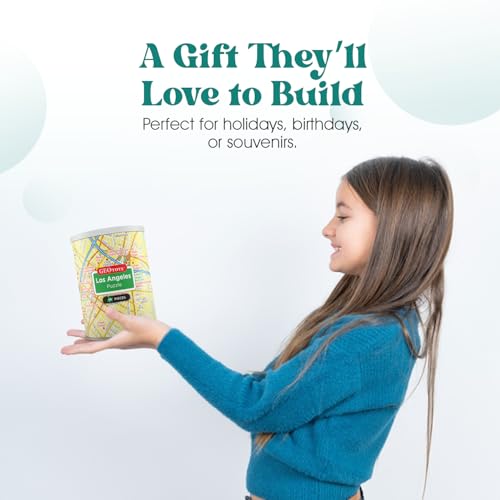 Geotoys Los Angeles Mini City Puzzle - 100 Piece Puzzles for Kids and Adults in Portable Can, 13" x 10" Educational Travel Puzzle for Ages 7 and Up - Mini Puzzles to Learn & Explore Geography - style: Los Angeles