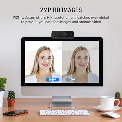 1080P Webcam with Built-in Microphone, W2N Web Cam, Privacy Cover, 75° FOV, Noise Cancellation, Plug & Play Web Camera for Computer, USB Webcam for Pc, Laptop, Desktop, Mac