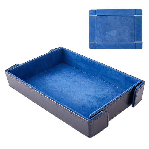 DICOSMETIC PU Leather Dice Tray Folding Dice Rolling Mat 8.15x5.51x1.38 Inch Blue Rectangle Dices Holder Foldable Dices Storage Box Portable Tabletop Tray for RPG Game Enthusiasts Playing Cards - color: Blue