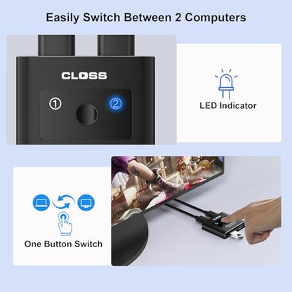 USB 3.0 Switch 2 in 2 Out, USB Switcher for 2 Computers, Share Keyboard, Mouse, Printer, Scanner, KVM Switch Selector, Compatible with Windows, Mac, Linux, Includes 2 USB-A 3.0 Cables - size: USB Switch