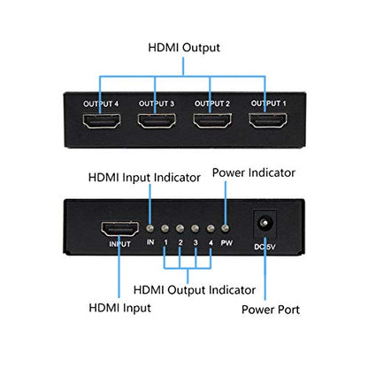 Wiistar HDMI Splitter 1 in 4 Out 4K@30Hz Full HD1080P Video Splitter | HDMI1.4 Audio Video Distributor Splitter 1x4 Compatible with Xbox PS3 PS4 Fire Stick Roku Blu-Ray Player HDTV