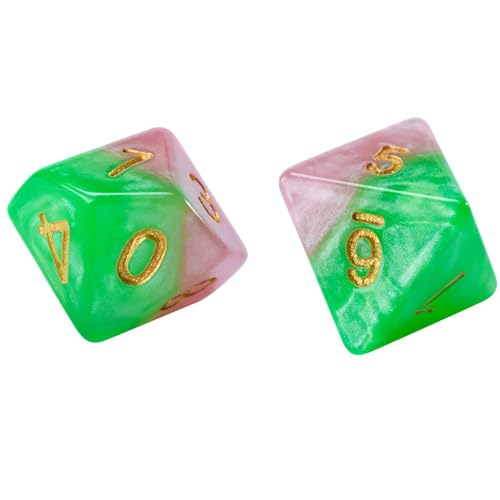 Gate Keeper Games and Dice: Halfsies Dice: Rose Dice - 7pc Set, Rose Petal Pink & Thorn Green, Pearlescent Swirl, 7 Resin Dice for Role Playing Games - style: Rose