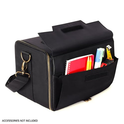 ENHANCE Wide Base Miniature Satchel - Compact Storage & Carrying Case for DnD Miniatures with Strap, 3 Foam Trays (2 Pre-Cut and 1 Pick & Pluck Tray) - Fits Minis 25mm to 40mm (Small - Wide Base) - size: Small (25 Slots), style: Wide Base Minis