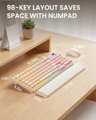 EWEADN Wired Keyboard and Mouse Combo with Detachable Wrist Rest, Quiet Ergonomic Keyboard Mouse Set with Multimedia Knob, RGB Backlit, Double-Shot Keycaps Natural Typing for Laptop, PC - Peach - color: Peach