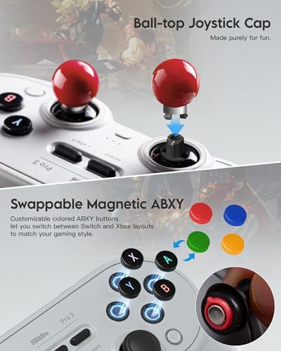 8Bitdo Pro 3 Bluetooth Controller (Gray) - TMR Joysticks | For Switch/Switch 2, Windows/Apple/Android, Swappable ABXY Buttons, Pro Back Buttons, Hall Effect Triggers, Charging Dock - color: Gray, size: Pro 3