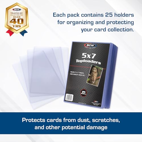 BCW 5x7 Topload Holder – 25 Count | Rigid 5x7 Toploader for Photos, Cards & Prints | Hard Plastic 5 x 7 Top Loader for Postcards, Pictures & Memorabilia Protection