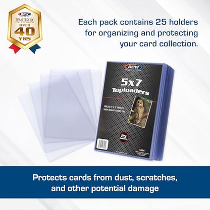 BCW 5x7 Topload Holder – 25 Count | Rigid 5x7 Toploader for Photos, Cards & Prints | Hard Plastic 5 x 7 Top Loader for Postcards, Pictures & Memorabilia Protection