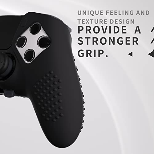 PlayVital 3D Studded Edition Anti-Slip Silicone Cover Case for ps5 Edge Controller, Soft Rubber Protector Skin for ps5 Edge Wireless Controller with 6 Thumb Grip Caps - Black - color: Black