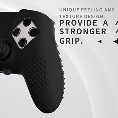 PlayVital 3D Studded Edition Anti-Slip Silicone Cover Case for ps5 Edge Controller, Soft Rubber Protector Skin for ps5 Edge Wireless Controller with 6 Thumb Grip Caps - Black - color: Black