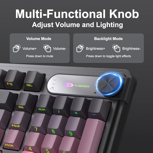 MageGee GK960 Wireless Keyboard, 98 Keys Tri-Mode BT/2.4G/Wired Membrane Gaming Keyboard, RGB Creamy Keyboard with Number Pad, Knob Control, Side Printed Keycaps, 4000mAh Battery - Black & Pink - color: Black & Pink