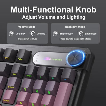 MageGee GK960 Wireless Keyboard, 98 Keys Tri-Mode BT/2.4G/Wired Membrane Gaming Keyboard, RGB Creamy Keyboard with Number Pad, Knob Control, Side Printed Keycaps, 4000mAh Battery - Black & Pink - color: Black & Pink