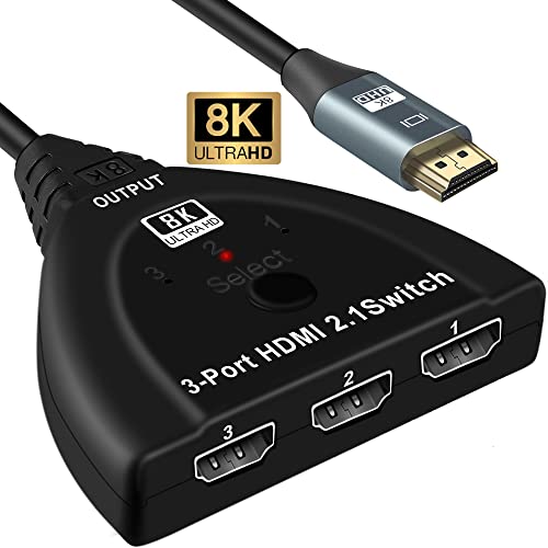 NEWCARE HDMI Switch 3 in 1 Out, HDMI Switch 4K@120Hz, 3 Port HDMI Switcher Selector Box, Supports 8K@60Hz HDR, VRR 48Gbps, Compatible with PS5/4 Laptops PC Roku Xbox TV Monitor Projector - color: 8K@60Hz 3X1 with 1.6ft cable