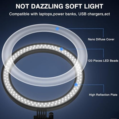 Desk Ring Light with Stand - 10.5'' Desktop Ring Light with Phone Holder for Video Recording, Circle Light for Computer Zoom Meeting Video Conference Lighting Video Calls Podcast Streaming