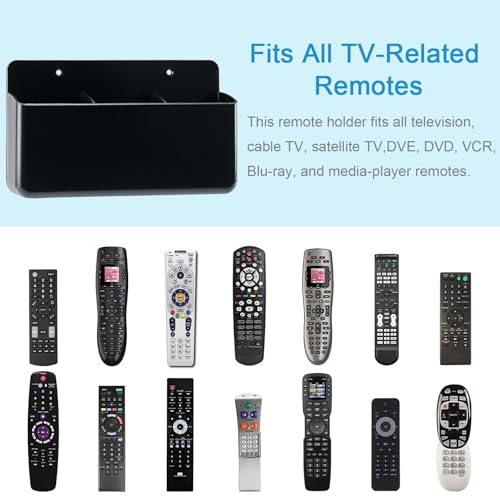 3 Slot Adjustable Remote Holder Wall Mount, TV Controller Holder Hollow Bottom Slot Easy Phone Charging, Adhesive Remote Control Holder, Wall Pen Holder for Office School Home (Black) - color: Black