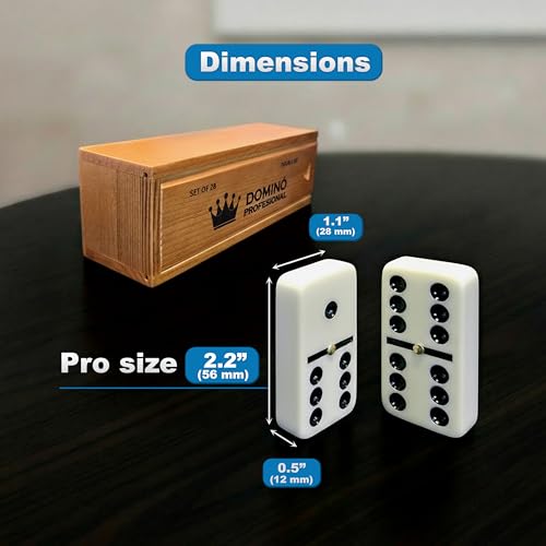 Professional Size Domino Set for Adults, Double Six Dominoes Set with 28 Melamine Tiles, Metal Spinner Center, Large 2.2" Domino Game with Premium Wooden Storage Box, Gift for Men