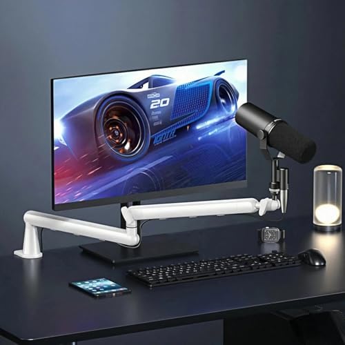 Microphone Arm,Desk Adjustable Mic Boom Arm Stand 360° Rotation,White | With Heightening Arm, without Microphone,Suitable For Blue Yeti,Snowball iCE, HyperX QuadCast,SoloCast,Elgato Wave - color: White