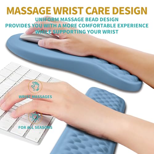 Hokafenle 2 in 1 Ergonomic Mouse Pad Wrist Support & Wrist Rest for Computer Keyboard Set, with Relieve Carpal Tunnel Pain Massage Bulge and Full Memory Gel Design (2In1 Set, Lake Blue) - color: Hk013-lake Blue