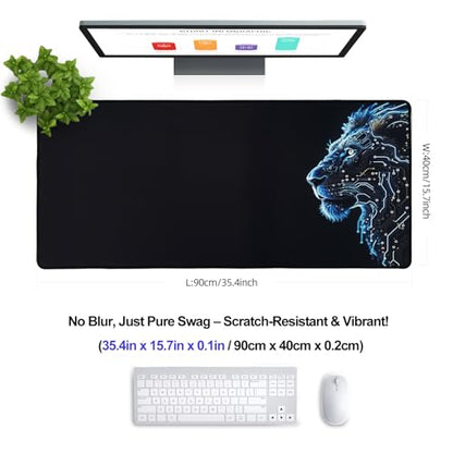 XXL Gaming Mouse Pad 35.4x15.7 Professional Large Mouse Pad & Computer Game Mouse Mat-90x40 Lioncmh - color: 90x40 Lioncmh, size: 35.4L x 15.7W inches