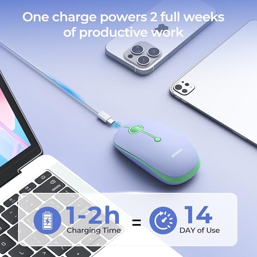 seenda MOU001 Bluetooth Wireless Mouse for Laptop,Slim Mice,Green&Purple | Rechargeable Computer mouse with USB and dual Bluetooth, 3-level DPI and quiet clicks for Windows, Macbook, iPad and Travel. - color: green&purple