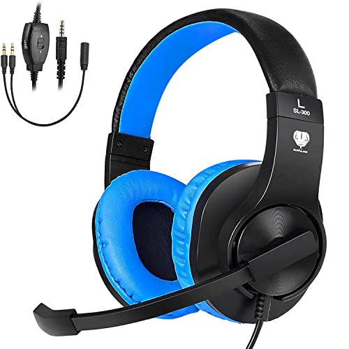 Gaming Headset for Nintendo Switch, Xbox One, PS4, Bass Surround and Noise Cancelling 3.5mm Over Ear Headphones with Mic for Laptop PC Smartphones (Blue)