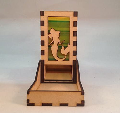 Mermaid Mini Dice Tower v1 Neon Green Acrylic Window Laser Cut MDF Unique Fast Shipping