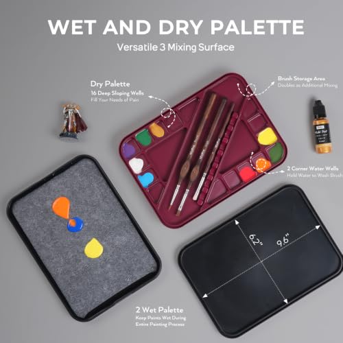 Nicpro All-In-One Miniature Painting Kit with 72 Model Paints & Wet Palette | Stay Wet Palette, Magnetic Painting Handle, 25PCS Detail Paint Brushes Drybrush with Bag, Sponges, Pallet Paper, Brush Holder - color: 72 Model Paint + Wet Palette