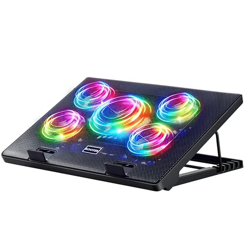 Kootek Laptop Cooling Pad, Laptop Cooler with 5 Quiet Fans for 12"-17" Computer PC Notebook Gaming Laptop Fan, Height Adjustable Laptop Cooling Stand Laptop Accessories (Multi Colors)