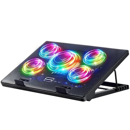 Kootek Laptop Cooling Pad, Laptop Cooler with 5 Quiet Fans for 12"-17" Computer PC Notebook Gaming Laptop Fan, Height Adjustable Laptop Cooling Stand Laptop Accessories (Multi Colors)