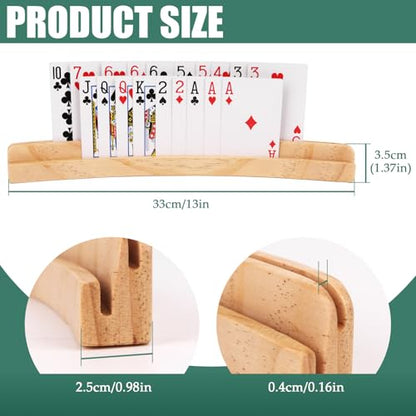 ZUFECY 2-Pack Wooden Card Holders, 2-Layer Slots for 50+ Poker Cards, Solid Pine Wood with Natural Finish for Family Game Nights, Seniors and Card Game Lovers