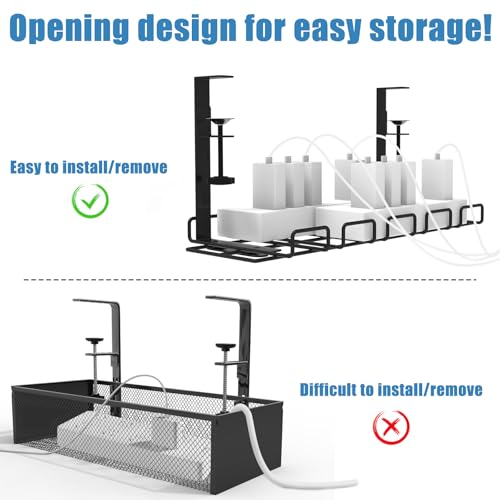 Under Desk Cable Management Tray with 52Pcs Different Essential Accessories | No Drill Steel Cord Organizer Kit for Home Office Standing Desk (15.7/13.4inch, Black)