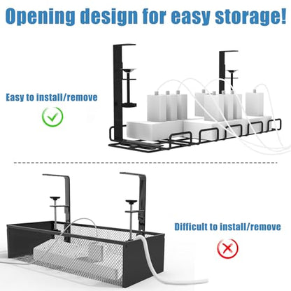 Under Desk Cable Management Tray with 52Pcs Different Essential Accessories | No Drill Steel Cord Organizer Kit for Home Office Standing Desk (15.7/13.4inch, Black)