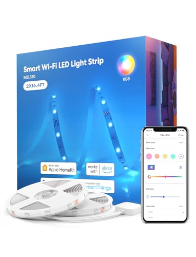 meross Smart LED Strip Lights, 32.8ft, Work with Apple HomeKit and Alexa | WiFi Strip Work with Google, SmartThings, Color Changing, App and Voice Control, RGB LED Lights for Room, Party, Festivals - size: 32.8 Feet