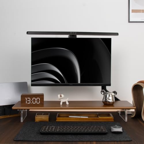 Bamboo Monitor Stand Riser, Brown Desk Shelf with Acrylic Legs | 31.5-Inch Wide, 3.3-Inch Clearance, Fits Monitor, Laptop, Printer and Speakers for Small Desks - color: Brown
