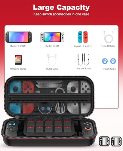 Switch Carrying Case for Nintendo Switch 2 (2025)/Switch/OLED, Switch Travel Carrying Case Hard Shell Protective for Nintendo Switch 2 Accessories, 10 Game Card Slots, Crush-resistant - size: Case only-Black