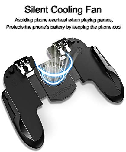 4 Trigger Mobile Game Controller with Cooling Fan for PUBG/Call of Duty/Fortnite [6 Finger Operation] YOBWIN L1R1 L2R2 Gaming Grip Gamepad Mobile Controller Trigger for 4.7-6.5" iOS Android Phone