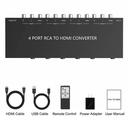 4 AV to HDMI RCA to HDMI Converter 1080P/720P 4 Way RCA Composite CVBS AV Switch to HDMI Converter Adapter Support 4:3/16:9 Switching For Sega Xbox PS1 PS2 PS3 N64 NGC SNES WII VHS VCR Camera DVD - color: 4AV to HDMI Converter