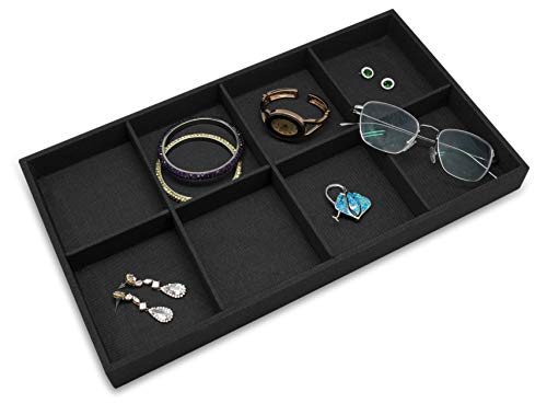The Display Guys - Stackable Jewelry Tray and Organizer - for Drawers, Dressers, Store Display (8 Compartments, Black Burlap) - color: Burlap Black, size: 8 Compartments