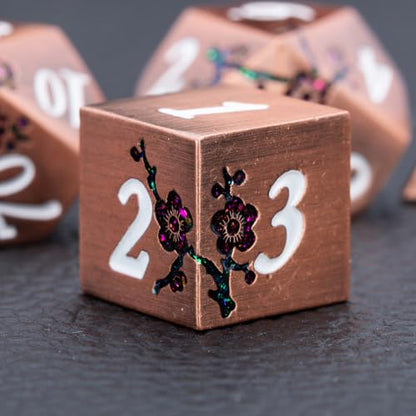 Glitter Purple DND Metal Dice, Flower DND Dice Set with Gift Case for Dungeons and Dragon,7PCS Solid Dice Tabletop Game (Antique Red Copper-Red) - color: Antique Red Copper-red