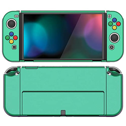 PlayVital AlterGrips Protective Slim Case for Nintendo Switch OLED, Ergonomic Grip Cover for Joycon, Dockable Hard Shell for Switch OLED w/Thumb Grip Caps & Button Caps - color: Glossy Chameleon Green Purple