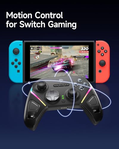 EasySMX D10 Wireless Game Controller – TMR Anti-Drift Joysticks, Dual-Mode Triggers, 1000Hz Polling, Mechanical Buttons, RGB – Bluetooth Gamepad for PC/Switch/Switch2/iOS/Android with Charging Dock - color: Black