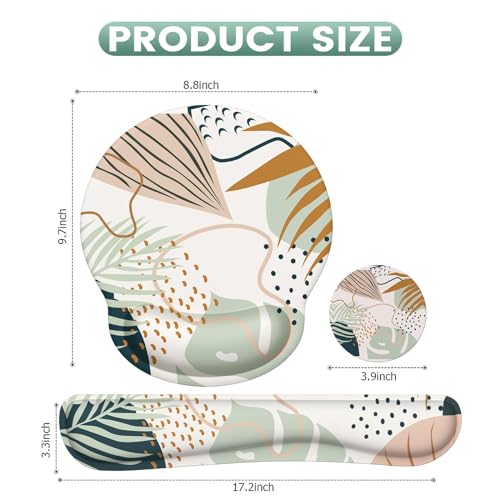 iLeadon Mouse Pad Wrist Support Keyboard Wrist Rest Set, Ergonomic Mouse Pad with Non-Slip Base for Computer Laptop Home Office + Coasters, Easy Typing & Pain Relief Mouse Mat, Tropical Plants | Ergonomic Mouse Pad with Non-Slip Base for Computer Laptop H