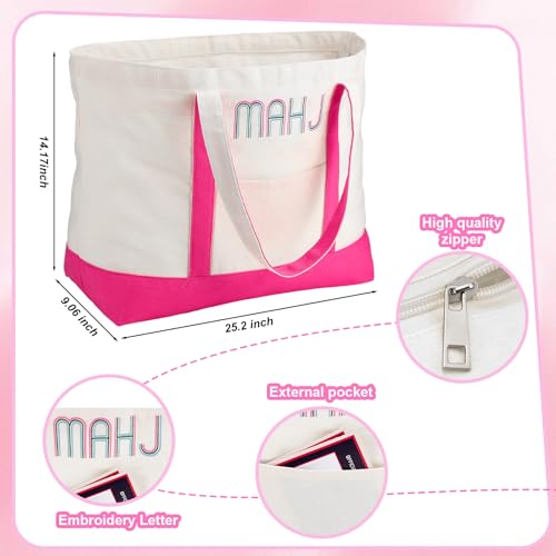 Ceenna Pink American Mahjong Set with Carrying Bag Complete Ma Jong Game | Set with 160 Tiles, Equipped 4 All-in-one Rack Pusher Noise Reducing Table Mat Plastic Mahjong Coins and Multi Storage Bags - color: Pink