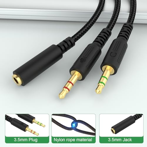 Replacement Audio Cable Cord Wire with Y Splitter for Razer Kraken X/BlackShark V2 Pro/Razer Nari Headphone Gaming Headset Adapter to PC/Speaker/Headphone