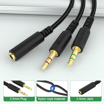 Replacement Audio Cable Cord Wire with Y Splitter for Razer Kraken X/BlackShark V2 Pro/Razer Nari Headphone Gaming Headset Adapter to PC/Speaker/Headphone