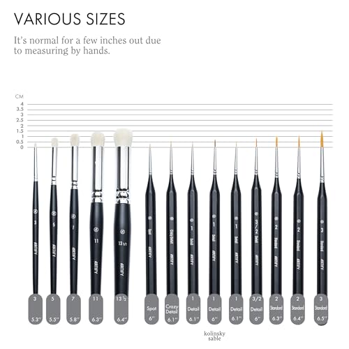 ARTIFY Miniature Drybrush Paint Brush Set: 14-Piece Round Small Detail Model Paintbrushes, Thin Mini Tiny Micro Paint Brushes for Miniature Painting - color: Black