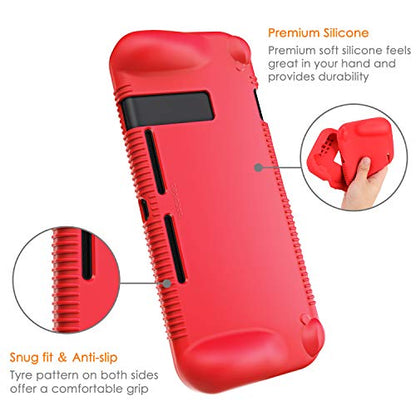 FINTIE Soft Silicone Protective Case Compatible with Nintendo Switch 2017 | Ergonomic Grip Design, Kickstand Compatible, Anti-Slip, Anti-Scratch & Shock-Absorption Grip Case for Switch 6.2-inch, Red - color: Red