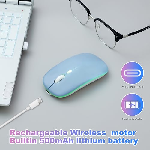 Wireless Bluetooth Mouse, Rechargeable Computer Mouse, Blue | Dual Mode - BT5.2 & 2.4G,Long Lasting,Silent RGB LED Mice,Slim Portable Mouse for Laptop,PC,Tablet,MacBook,iPad,Apple Devices - color: Blue