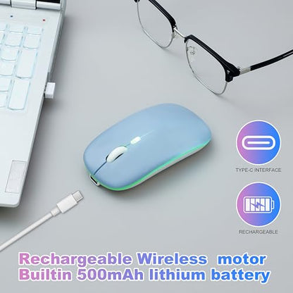 Wireless Bluetooth Mouse, Rechargeable Computer Mouse, Blue | Dual Mode - BT5.2 & 2.4G,Long Lasting,Silent RGB LED Mice,Slim Portable Mouse for Laptop,PC,Tablet,MacBook,iPad,Apple Devices - color: Blue
